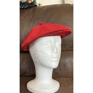 Vtg Kangol Design Red Knit Sz M Newsboy Knitted Ventair Flat Cap Logo Stretch